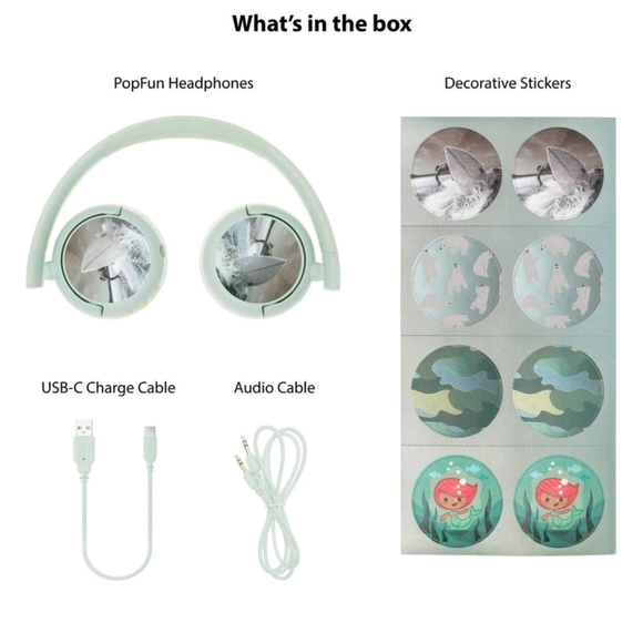 Teal BuddyPhones POP Fun Wireless Headphones With Stickers - Picture 2 of 4